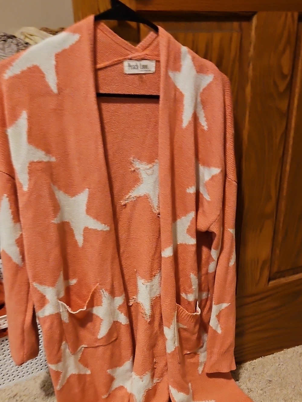 Peach Love California Coral Star Open-Front Cardigan